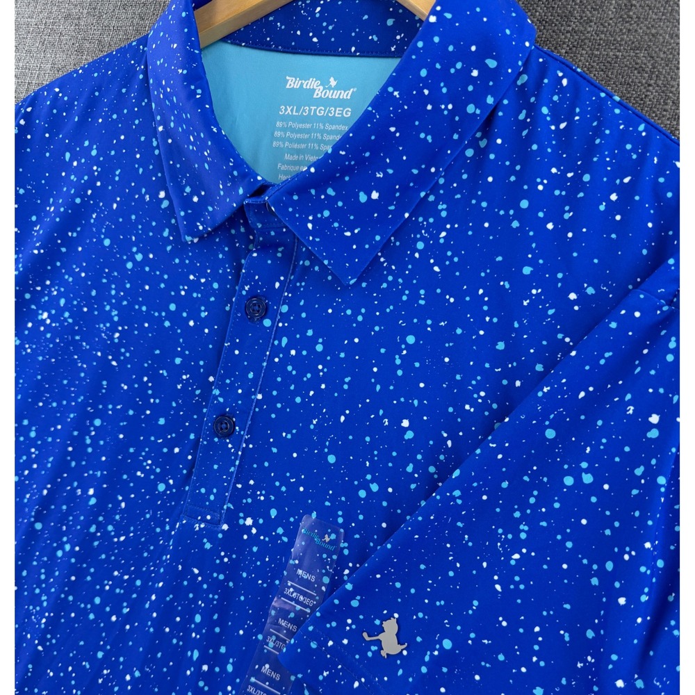 Birdie Bound Mens 3XL Blue Paint Splatter Performance Golf Polo Shirt Stretch